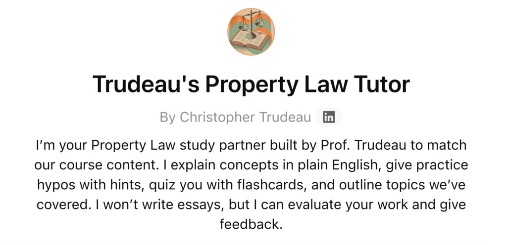 Screenshot of the Property Tutor I built for my students in Fall 2025